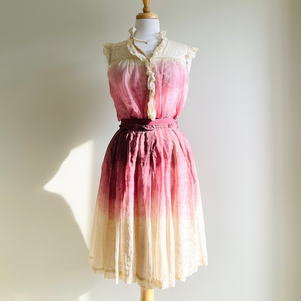 Ivory and Pink Ombre Ruffle-Front Top & Skirt Set